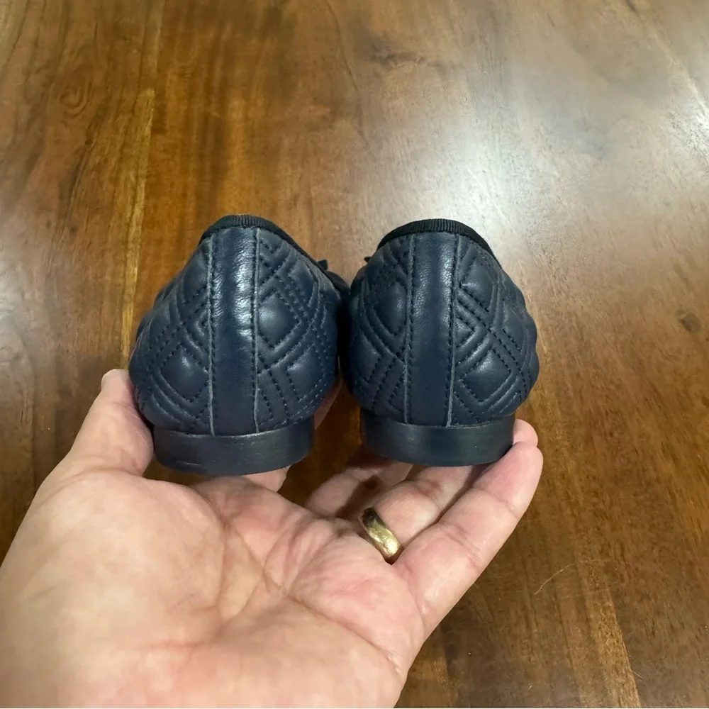 Tory Burch Marion Quilted Navy Blue Leather Bow Ballet‎ Flats Size 7